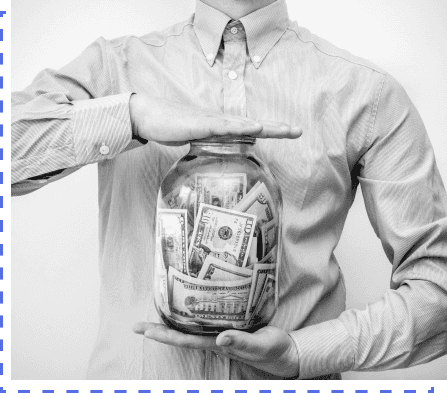 A car dealer holding his savings from dodged fraudulent attempts in a jar