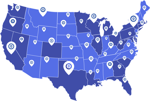 The map of the United States with all 50 states covered by Mavsign services